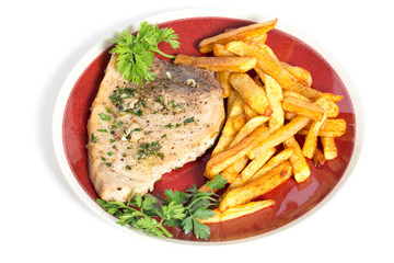 Swordfish steak and chips
