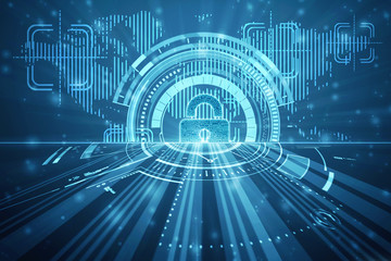 2d illustration Safety concept: Closed Padlock on digital background