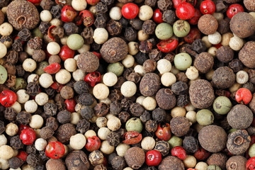 Macro of mixed peppercorns