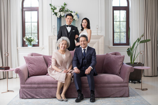 Portrait of happy noble family