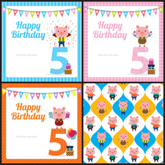 Birthday card with cute pig