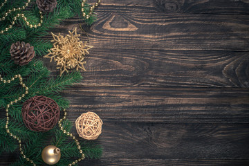 Christmas food background with spices and nuts on dark wooden ta