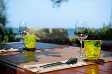 Wine glasses on table in restaurant