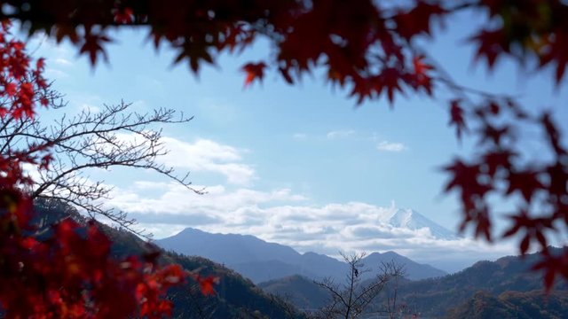 Mt. Fuji over the Mountains Captured from Mt. Iwadono in Otsuki City, Yamanashi Prefecture