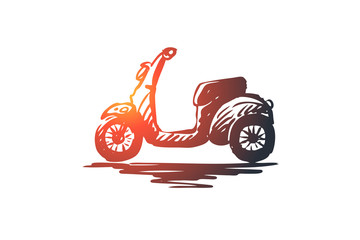 Scooter, bike, speed, vehicle, transport concept. Hand drawn isolated vector.