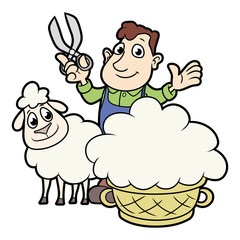 Farmer sheaving wool from sheep