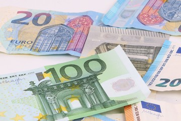 close up from a heap of different euros in the studio