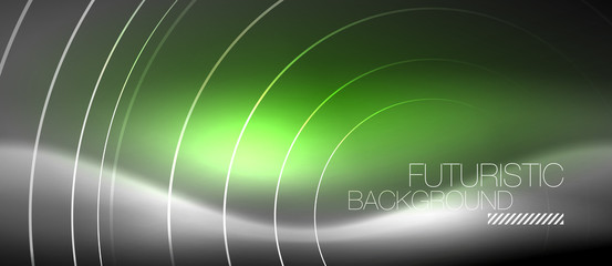 Neon circles abstract background, shiny lines