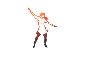 Fototapeta na wymiar Dancing, dance, woman, party, disco concept. Hand drawn isolated vector.