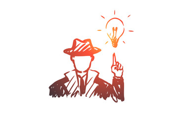 Idea, man, creative, solution concept. Hand drawn isolated vector.