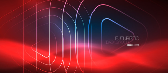 Neon glowing techno lines, hi-tech futuristic abstract background template with geometric shapes