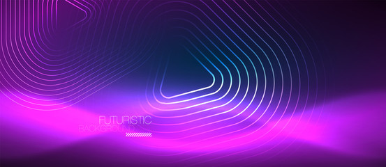 Neon glowing techno lines, hi-tech futuristic abstract background template with geometric shapes