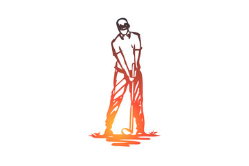 Golf, game, player, golfer, golfing concept. Hand drawn isolated vector.