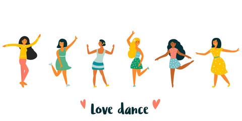 Horizontal banner with vintage dancing girls