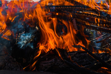 Burning firewood. Fire background with flame