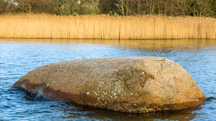 Fototapeta na wymiar Rock or boulder in coastal waters.