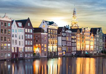 Obraz premium Amsterdam architecture at sunrise, Netherlands
