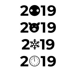 2019 new year icon, logo on white background