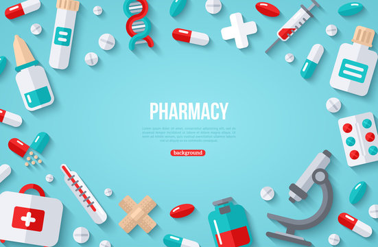 Pharmacy Banner With Flat Icon