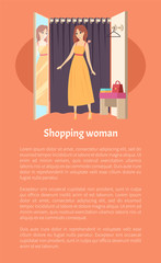 Woman Client in Changing Room Shopping Vector