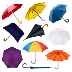Umbrella vector umbrella-shaped rainy protection open and colorfull parasol accessory illustration set of autumn rained protective cover umbrella-stand isolated on white background