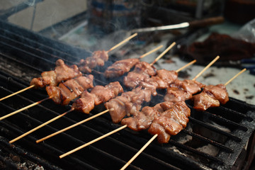 Roast pork on stove be warm with smoke