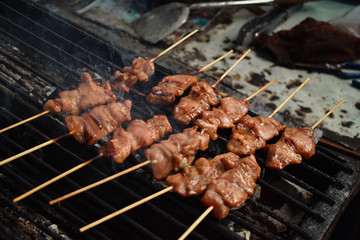 Roast pork on stove be warm with smoke