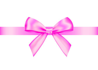 Pink  realistic gift bow with horizontal  ribbon.