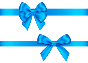 Blue  gift bows set  for  Christmas, New Year decoration.