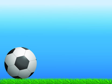Soccer ball on the grass on a blue background.Vector illustration