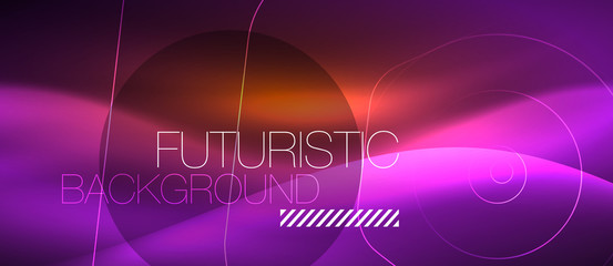 Neon glowing wave, magic energy and light motion background. Vector wallpaper template