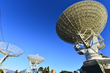 The observatory in the evening,The silhouette of a radio telescope