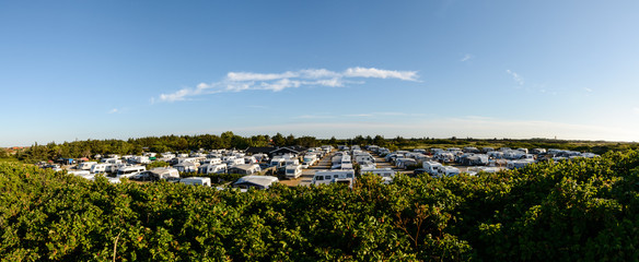 View over the popular camping in Denmark near Skagen on a clear summer morning