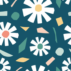Cutout flowers and floral element seamless pattern