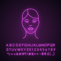 Double chin surgery neon light icon