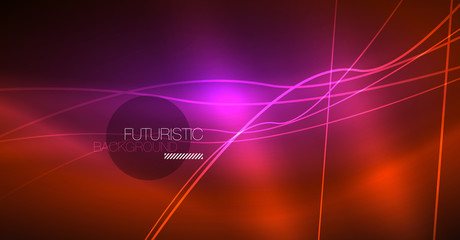 Neon glowing magic background, neon banner, night sky wallpaper. Magic light effect. Christmas abstract pattern.