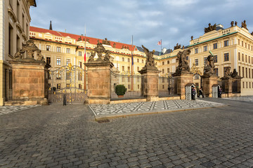 Fototapeta premium Prague Town Square Czech Republic, sunrise city skyline at Astronomical Clock Tower