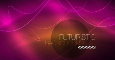 Abstract shiny glowinng color wave design element on dark background - science or technology concept
