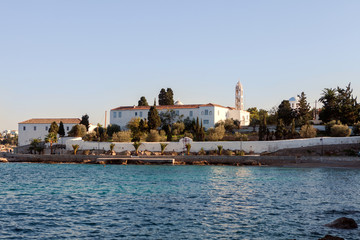 Fototapeta na wymiar The former monastery of Agios Nikolaos on Spetses Island, Greece, which is now the island's cathedtral.