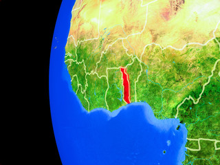 Togo from space on realistic model of planet Earth with country borders and detailed planet surface.