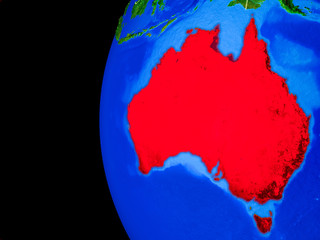 Australia from space on realistic model of planet Earth with country borders and detailed planet surface.