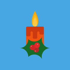 Christmas candle flat icon isolated on blue background. Simple Christmas sign symbol in flat style. New year and winter elements Vector illustration for web and mobile design.