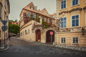 Prague Town Square Czech Republic, sunrise city skyline at Astronomical Clock Tower