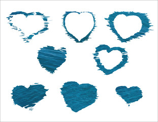 Heart icon set with vector sea texture
