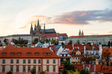 Fototapeta na wymiar Prague Town Square Czech Republic, sunrise city skyline at Astronomical Clock Tower
