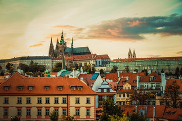 Obraz premium Prague Town Square Czech Republic, sunrise city skyline at Astronomical Clock Tower