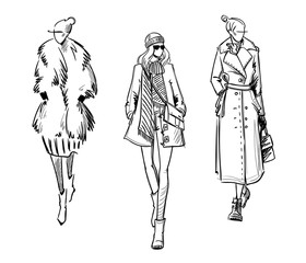 Winter look. Fashion illustration, vector