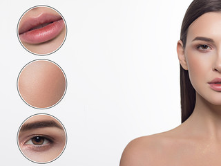 Close-up of half the beauty of a woman with clean skin