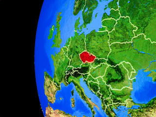 Czech republic from space on realistic model of planet Earth with country borders and detailed planet surface.