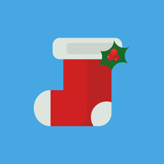 Christmas Sock flat icon isolated on blue background. Simple Christmas sign symbol in flat style. New year and winter elements Vector illustration for web and mobile design.